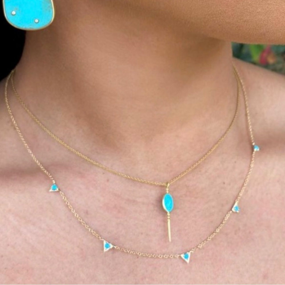 MOONDANCE 14K YELLOW GOLD INVERTED TURQUOISE TRIANGLE STATION NECKLACE - Picture 6 of 9